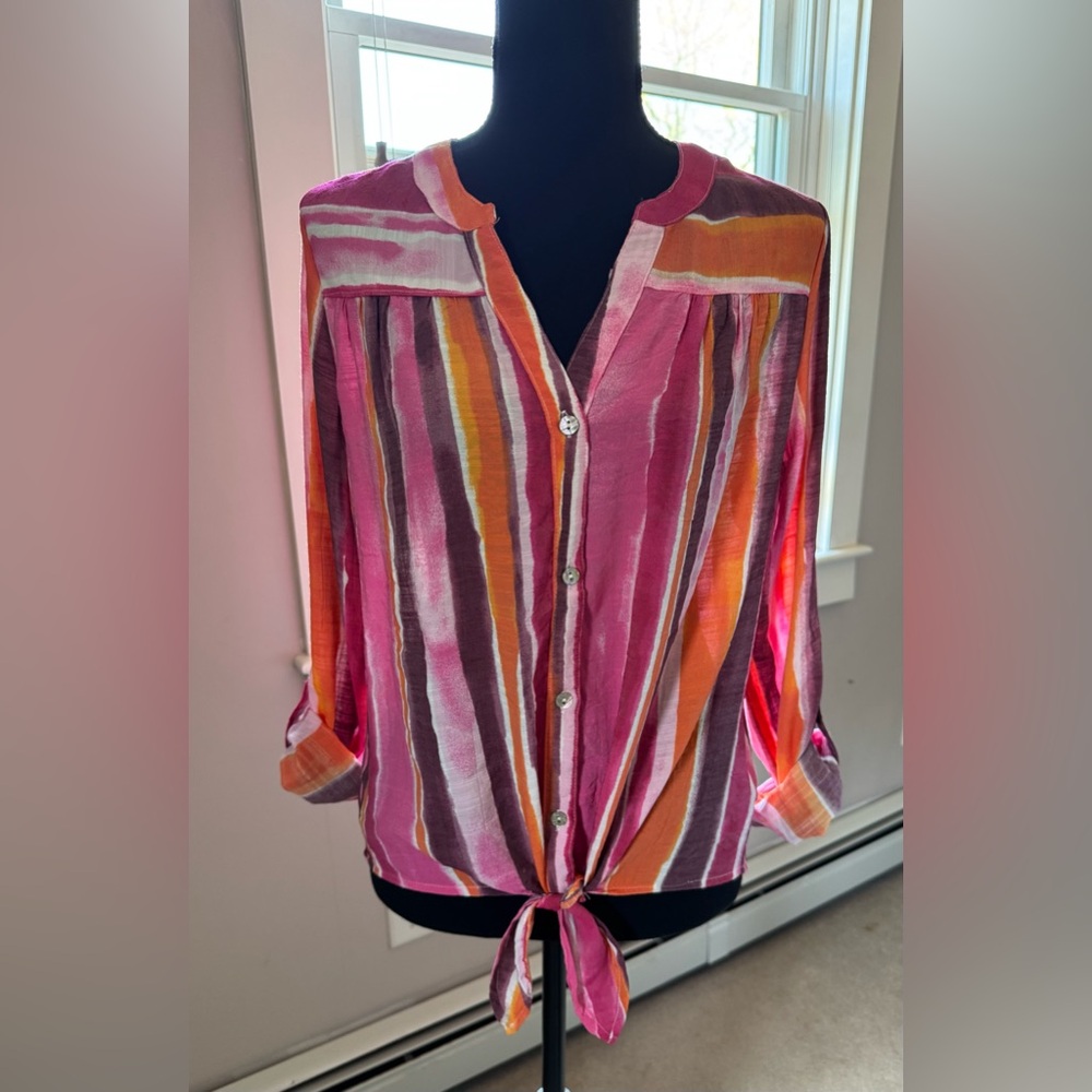 Emily Daniels‎ V neck button down long sleeve lightweight summer blouse women S